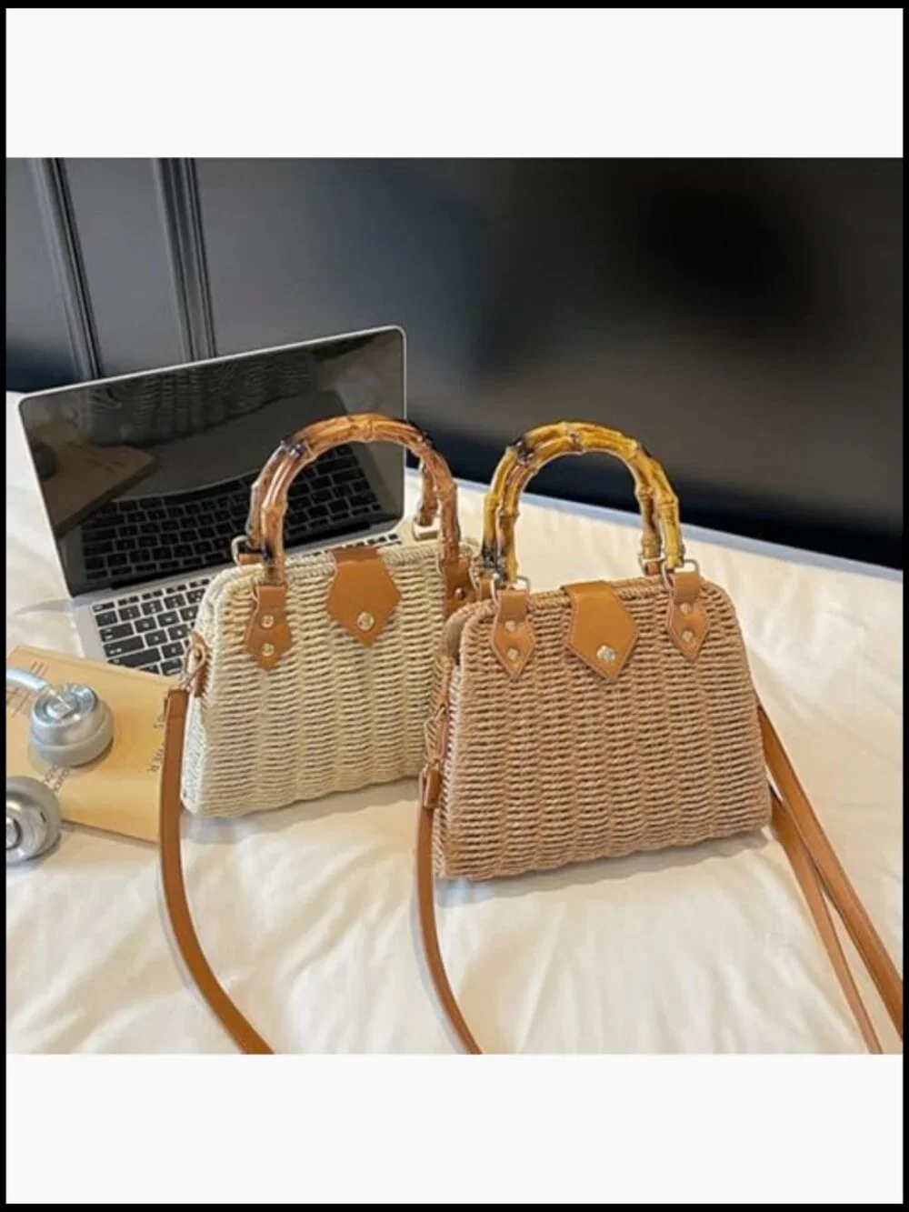 Straw Tote Bag Woven Crossbody Shoulder Handbag Beach Summer Vacation Vintage - Picture 3 of 7